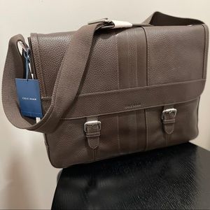 Cole Haan Chocolate Pebbled Leather Messenger Bag